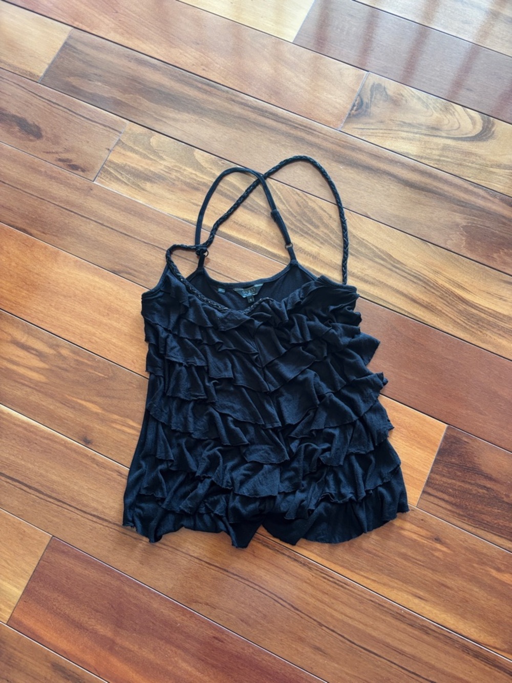 Guess Black Ruffled Camisole with Thin Straps